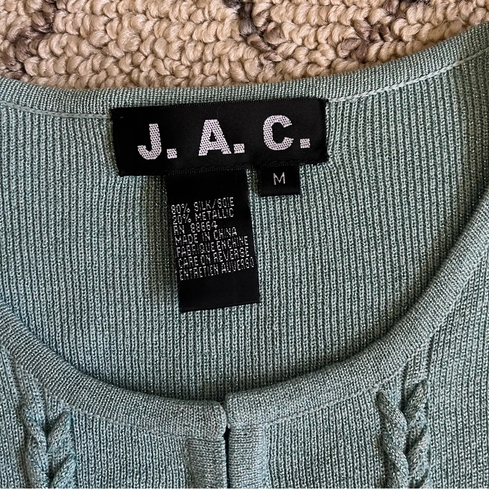 Vintage J.A.C. Silk Metallic Blue Cardigan 3/4 Sleeve M Sabrina Carpenter Inspo - Picture 5 of 8